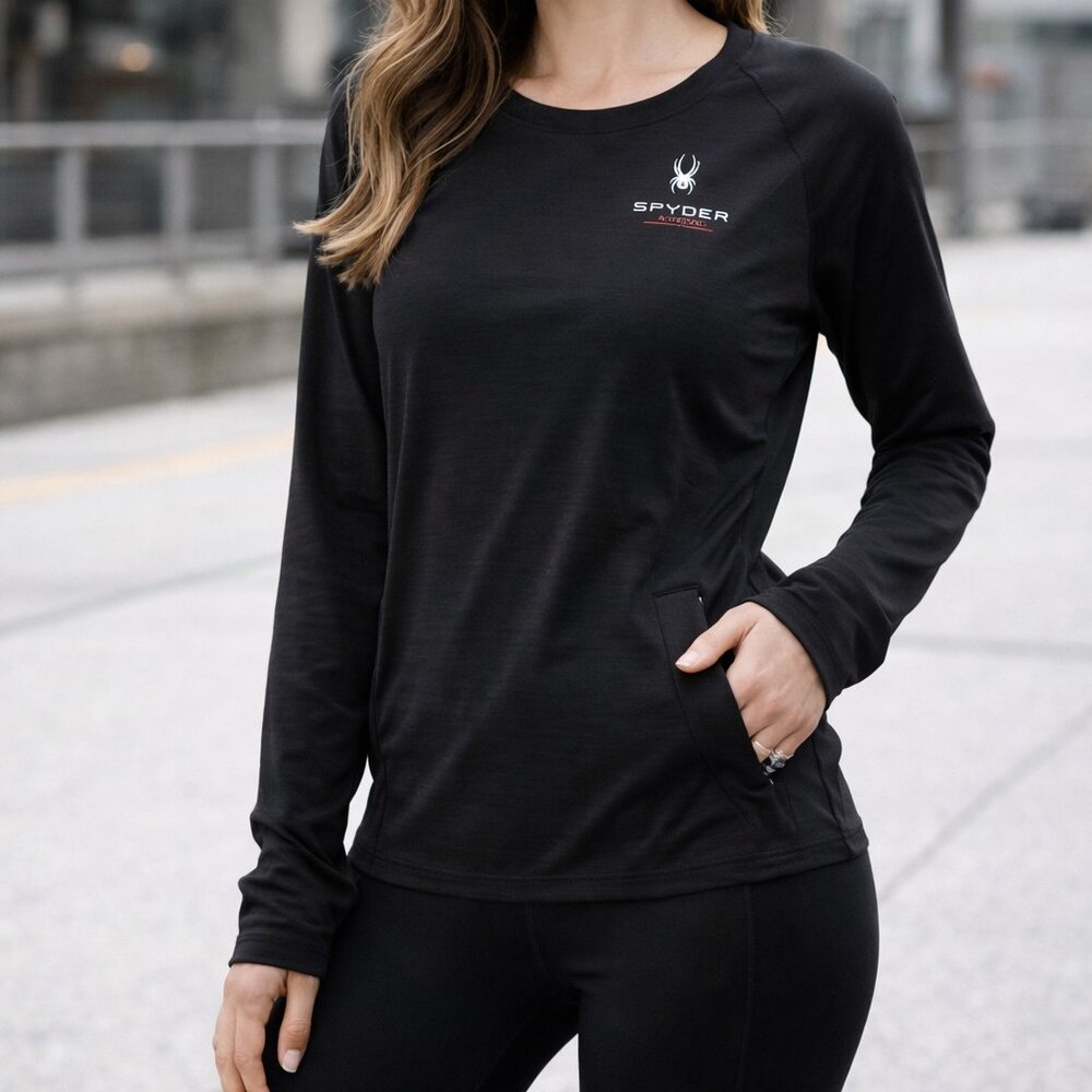 Spyder Active Women’s Long Sleeve Performance Top Black Size M Pocket